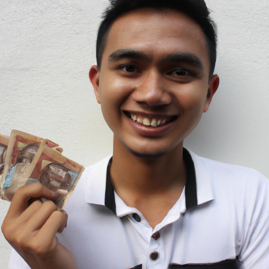 Person holding money and smiling