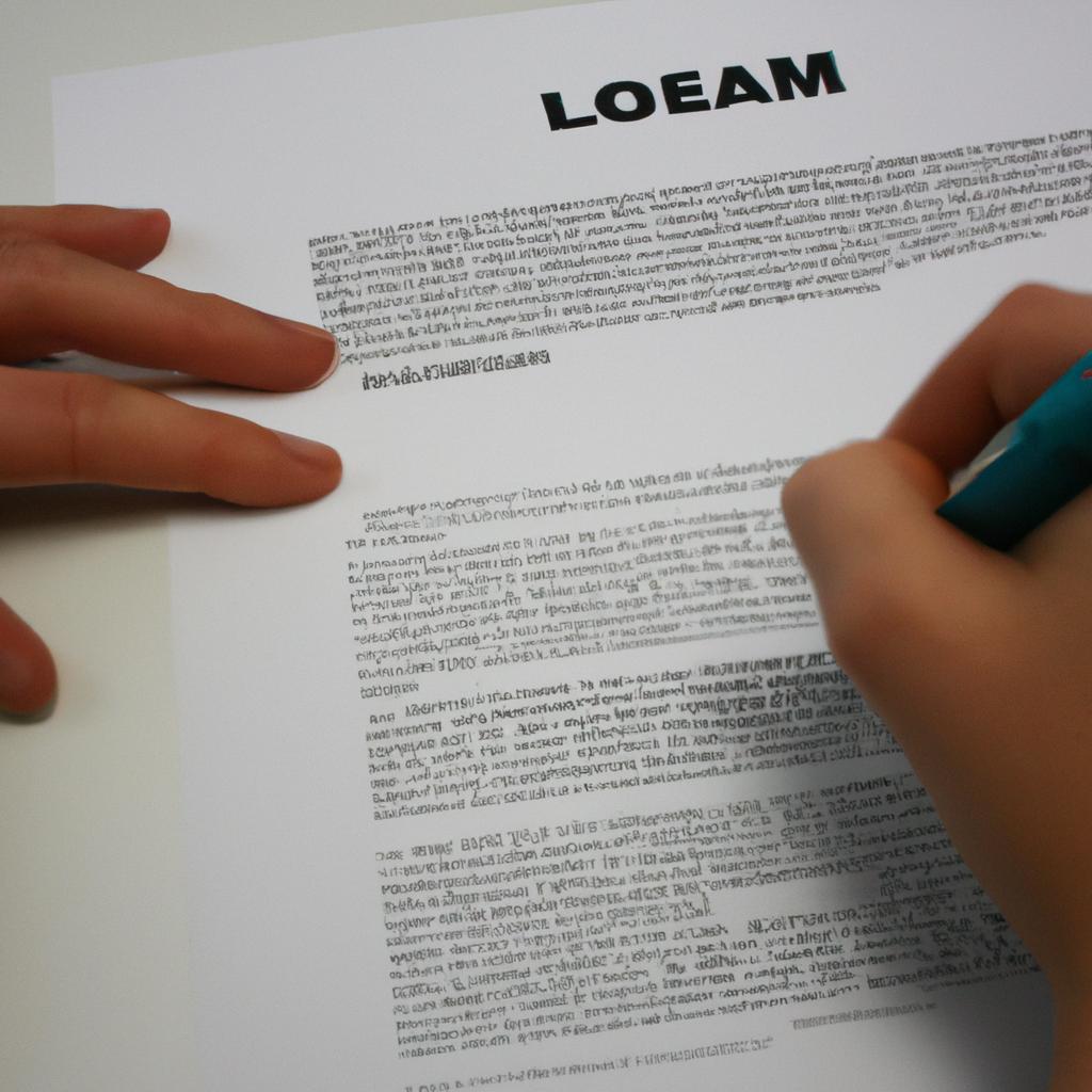 Person reading loan agreement document